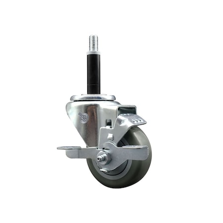 Service Caster 3'' Gray Poly Swivel 3/4'' Expanding Stem Caster with Brake SCC-EX20S314-PPUB-TLB-34